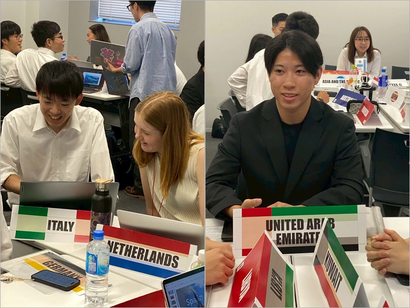 イタリア大使役を務めた中尾さん(左)とアラブ首長国連邦大使役を務めた中村さん